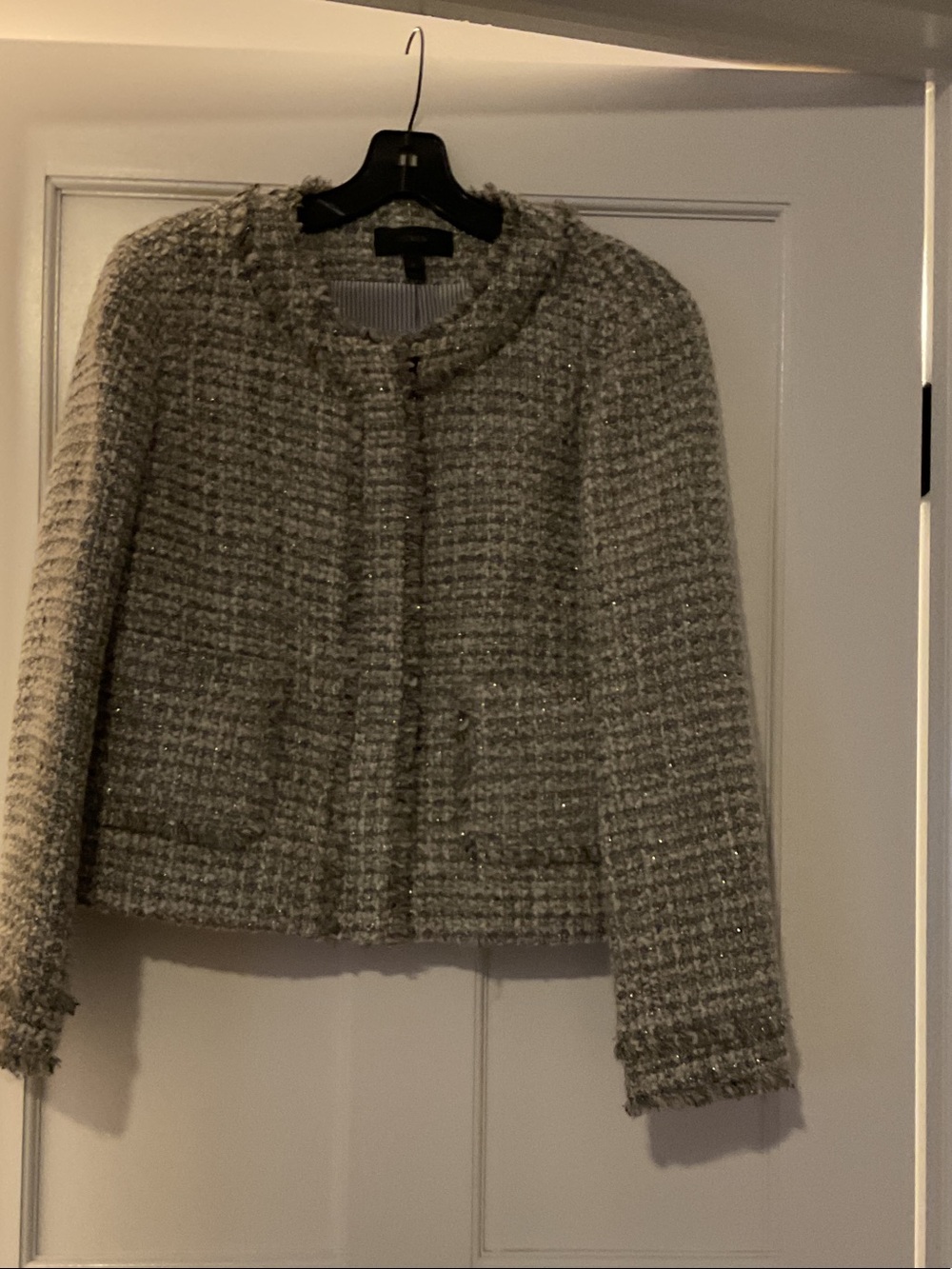J. Crew Bouclé Tweed Collarless Jacket in Light Gray